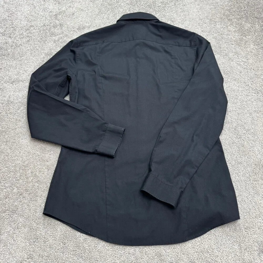 H&M Slim Fit Easy Iron Dress Shirt Mens Medium Black Long Sleeve Classic Work
